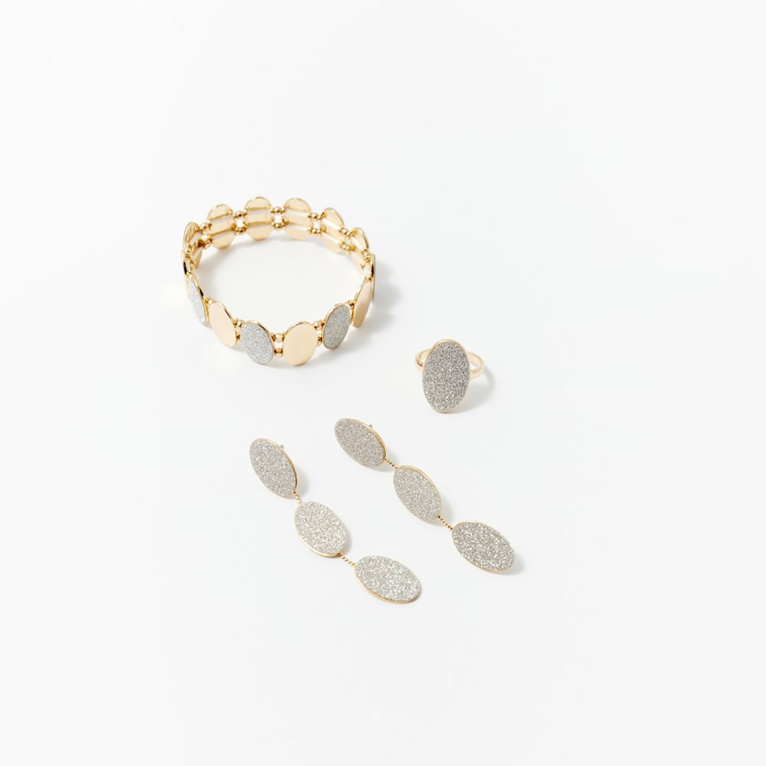 Conjunto Mujer Sfera Pendientes Purpurina Oro