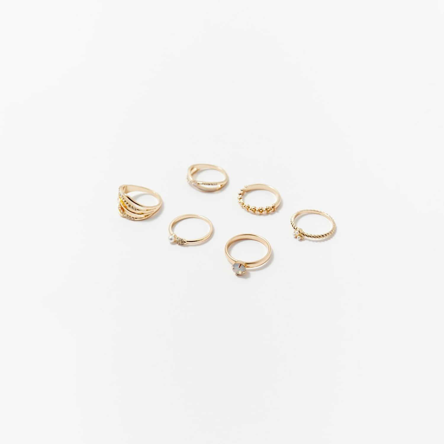 Set Mujer Sfera 6 Anillos Brillos Oro