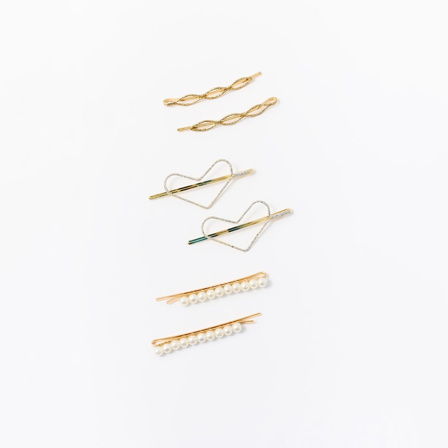 Set Mujer Sfera 6 Horquillas Corazon Oro