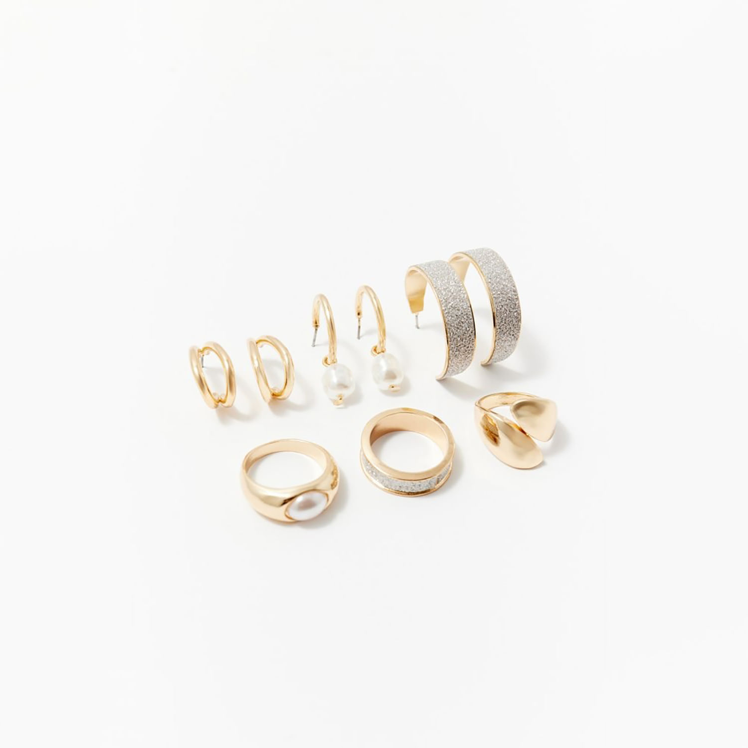 Conjunto Mujer Sfera Perlas Purpurina Oro
