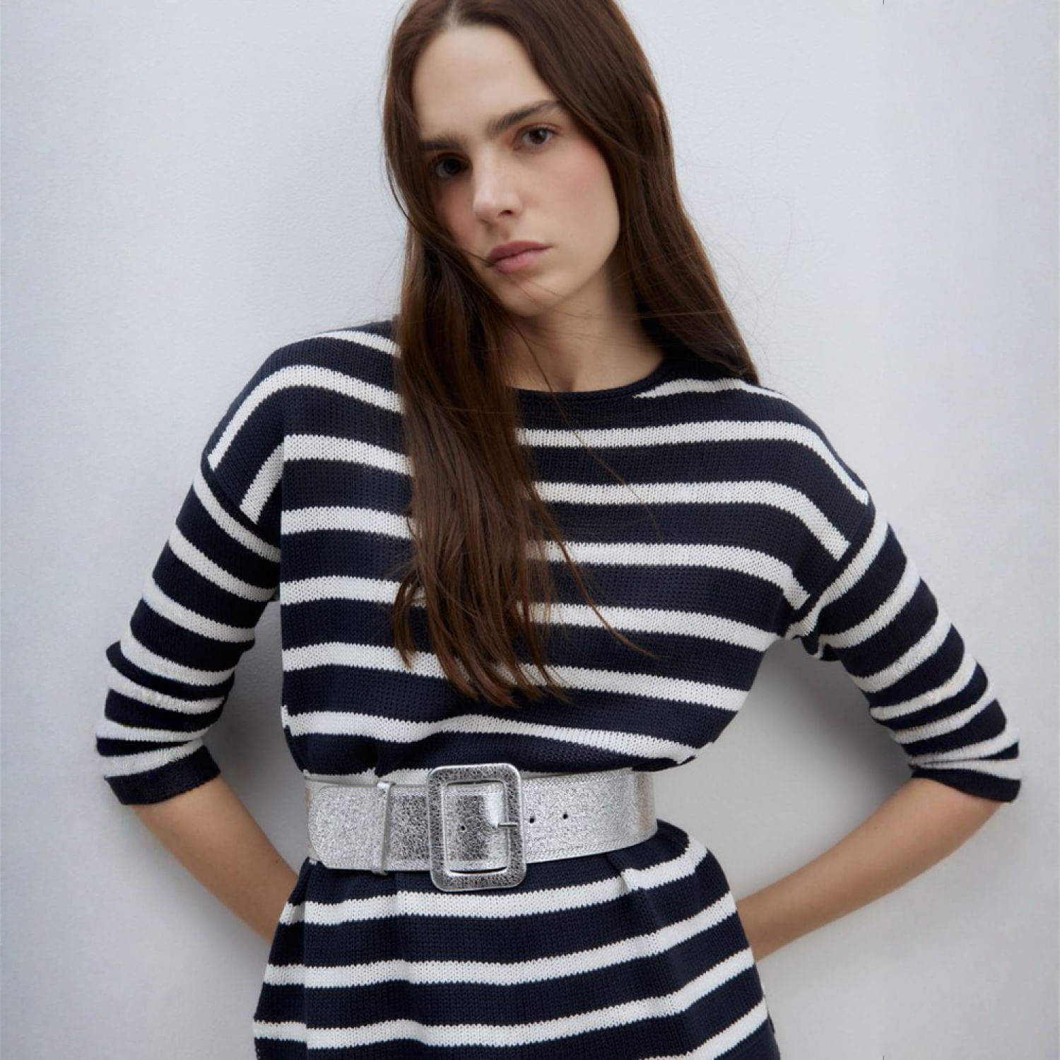 Correa Mujer Sfera Goma Hebilla Alitas Plata