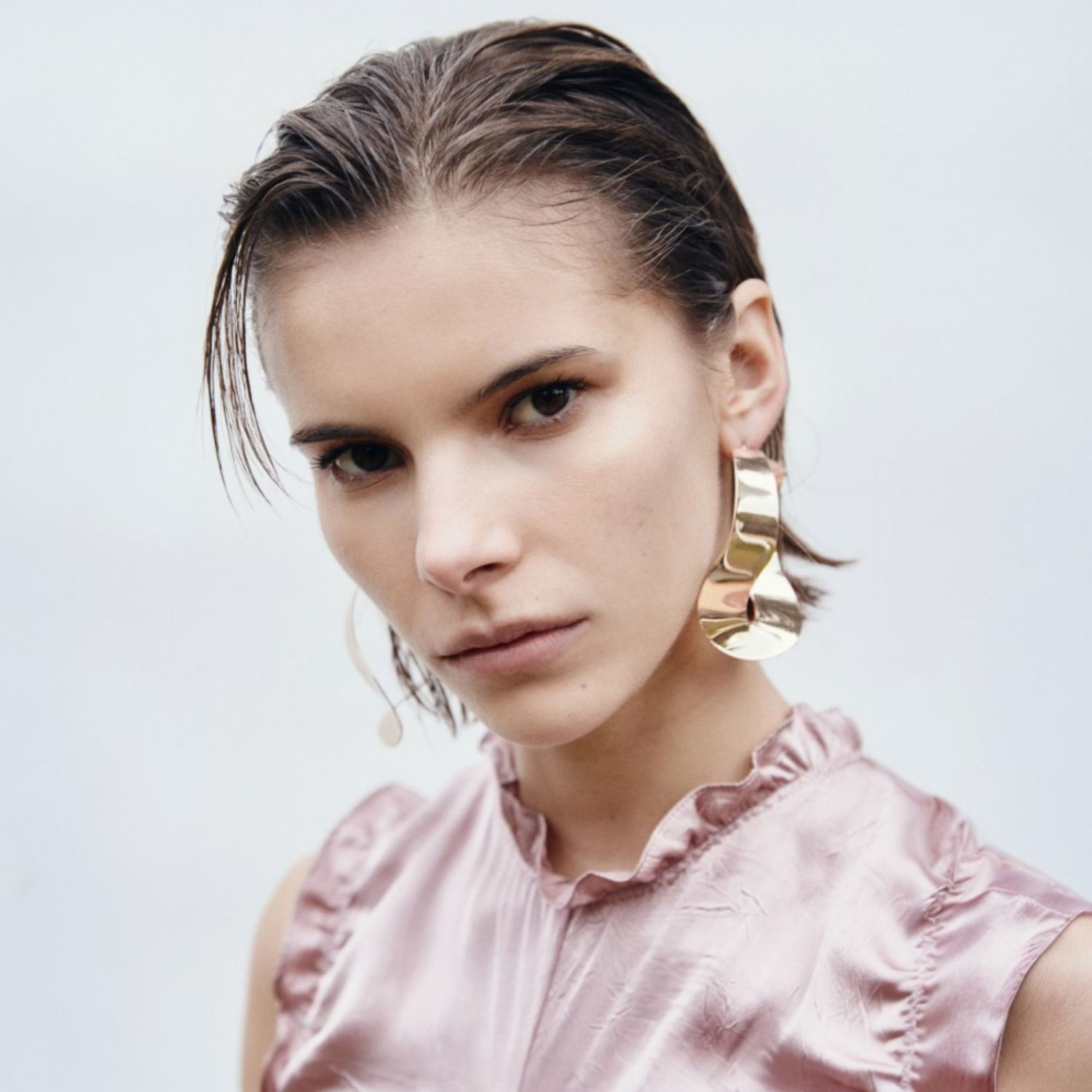 Aretes Mujer Sfera Dos Round Cadena S Oro