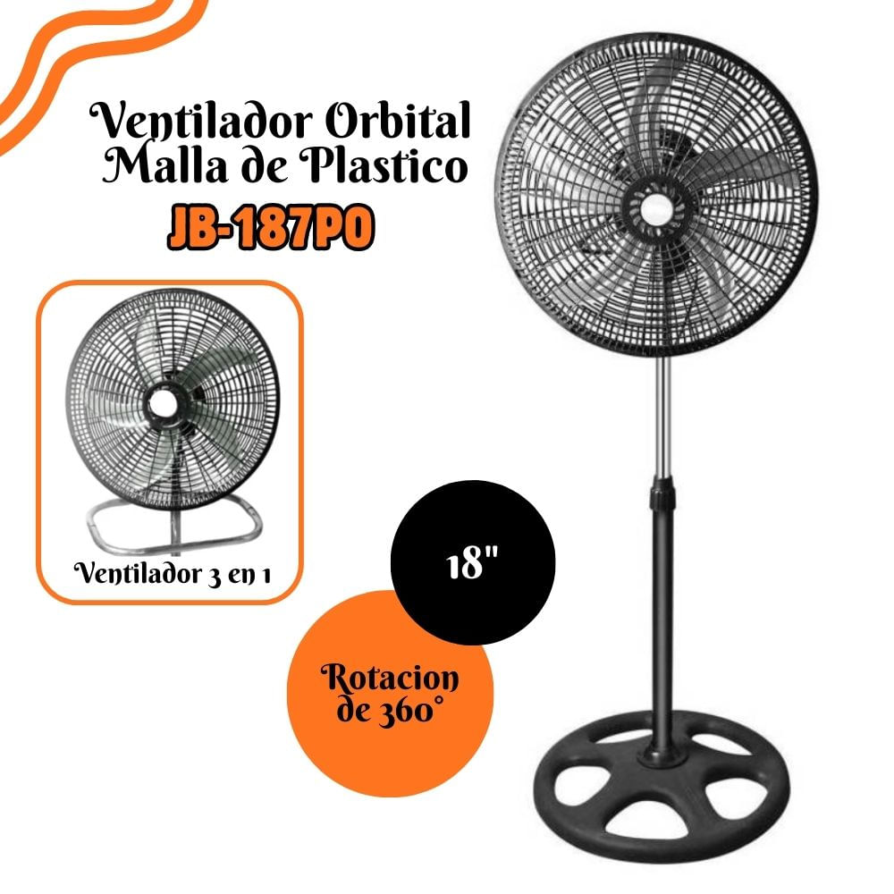 Ventilador Orbital de 5 Aspas Metalicas Malla Plastica 3 en 1 de18""