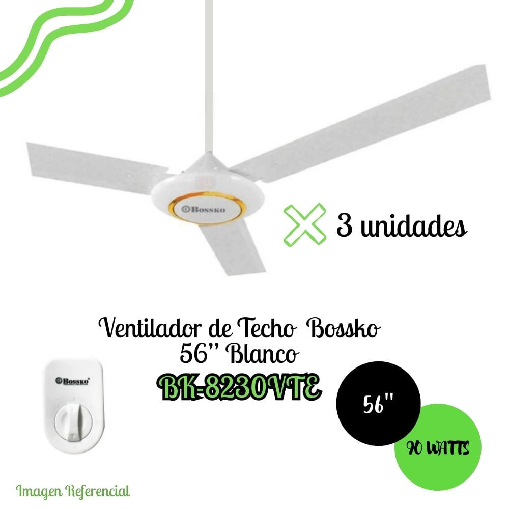 Ventilador de Techo Bossko de 56"" - 90 Watts BK-8230VTE X3UNIDADES