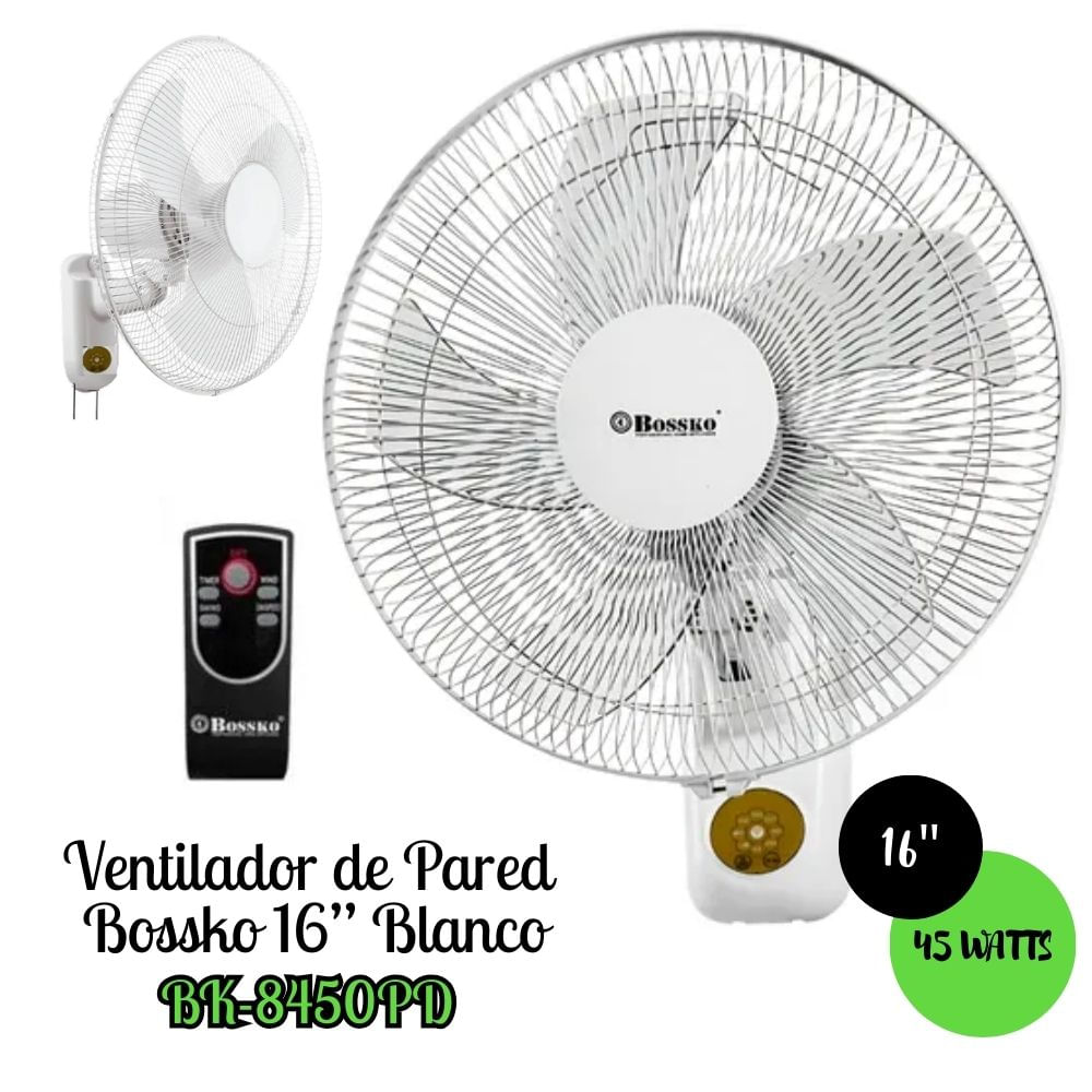 Ventilador de Pared Bossko Con Control Remoto BK-8450/PD Blanco