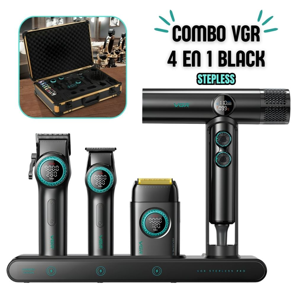 COMBO VGR 4 EN 1 CLIPPER + TRIMMER + SHAVER + SECADORA – STEPLESS