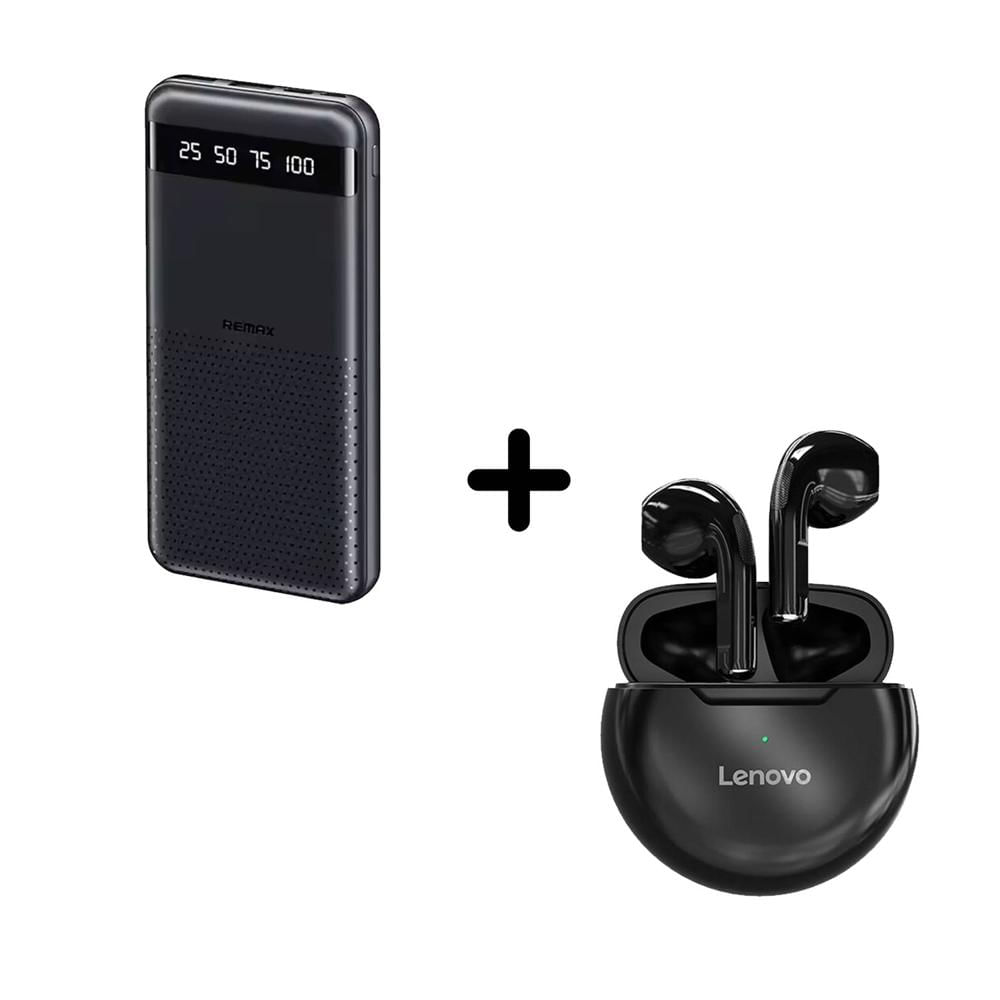 Combo Remax RPP-10 + Audífonos Lenovo HT38 Negro BT 5.0 Combo Remax RPP-10 + Audífonos Lenovo HT38 Negro BT 5.0