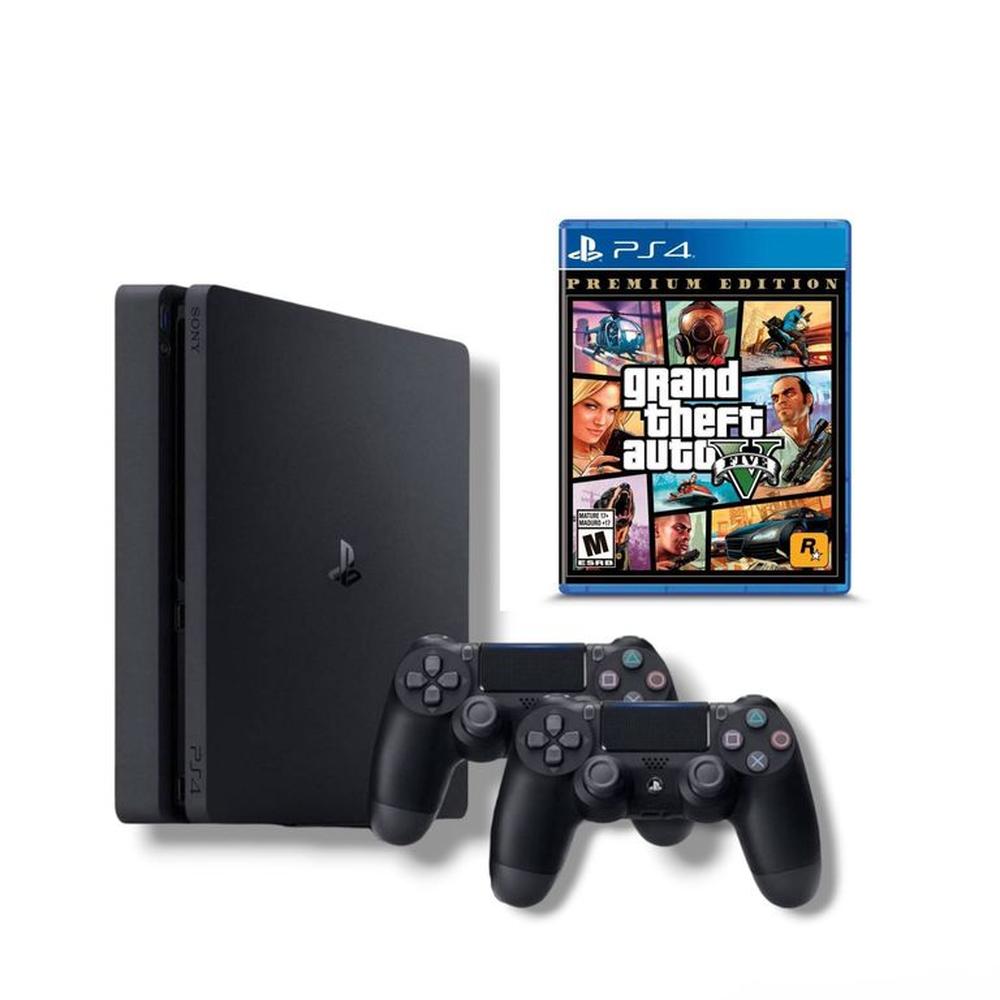 Consola PS4 Slim 1TB Negro +2 Mandos +GTAV Reacondicionada