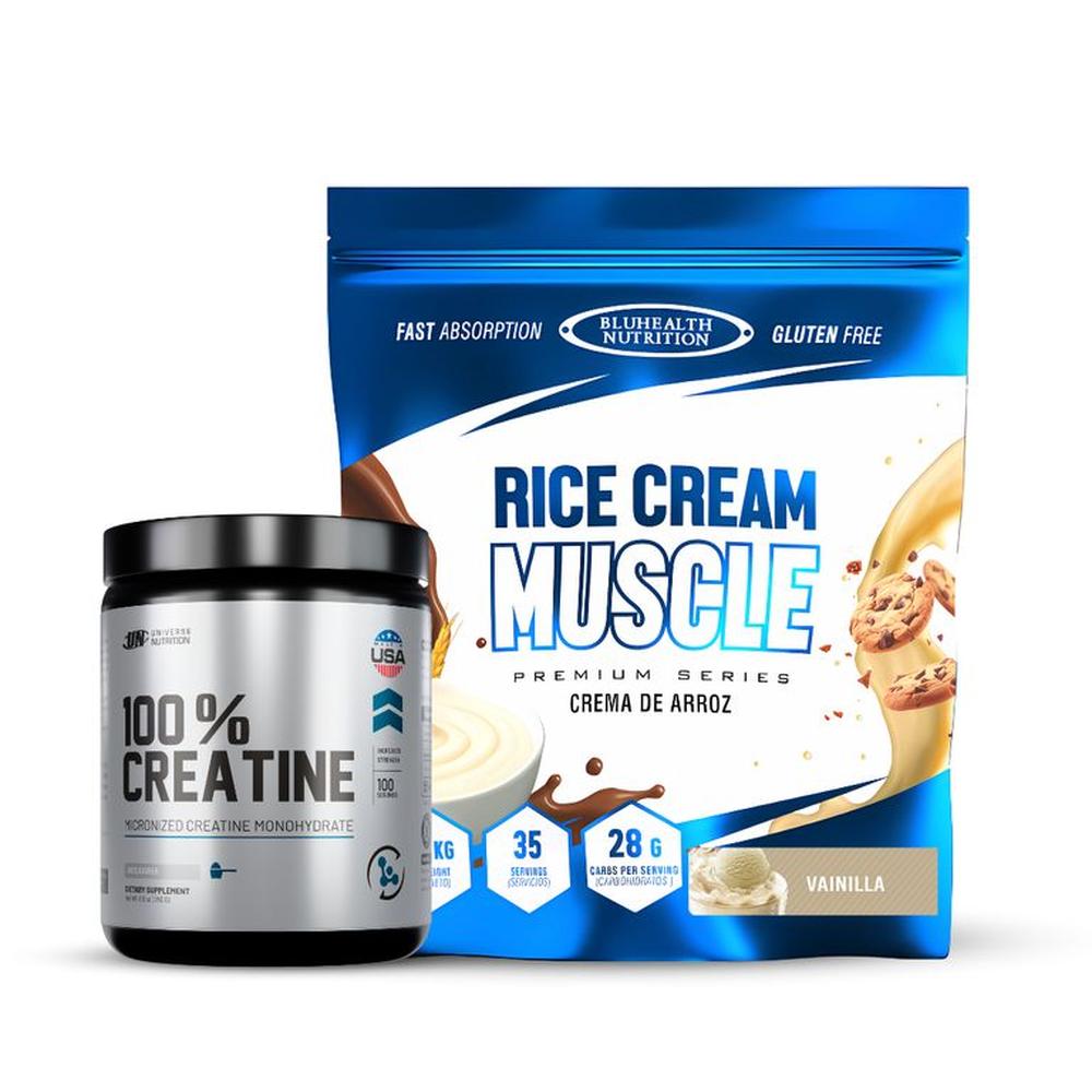 Crema de arroz 1.2 kg Bluhealth Nutrition Vainilla + Creatina Universe nutrition 250 g
