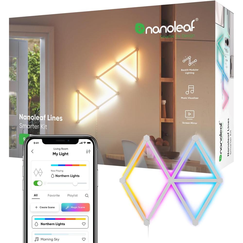 Nanoleaf Lines Luces LED de Pared Inteligentes RGBW WiFi Kit 9 Barras