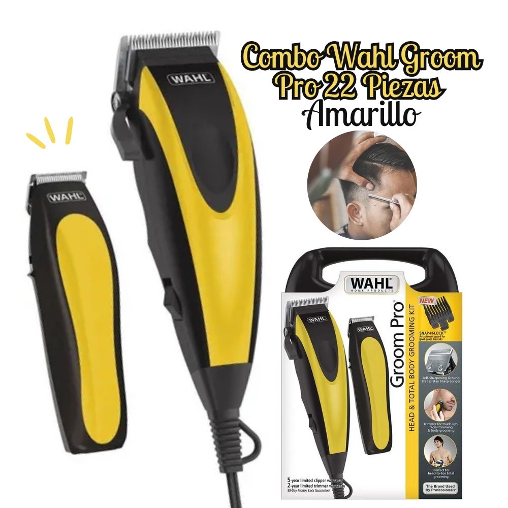 Máquina de Cabello Wahl Groom Pro Combo 22 Piezas - Amarillo