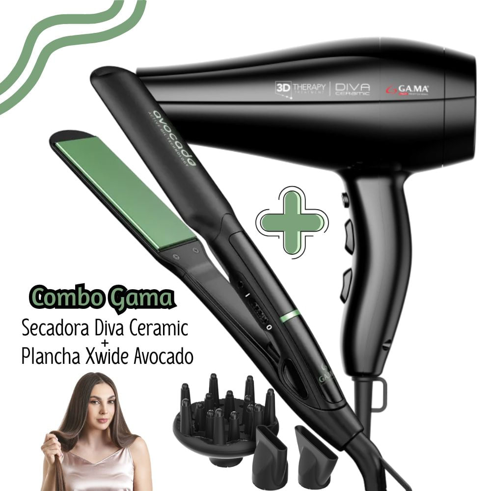 Combo GAMA Secadora Diva Ceramic + Plancha Xwide Avocado