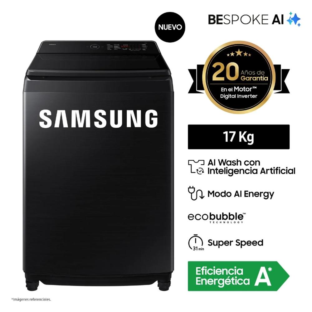 Lavadora SAMSUNG Carga Superior 17 Kg AI Wash EcoBubble WA80F17S8BPE Negro
