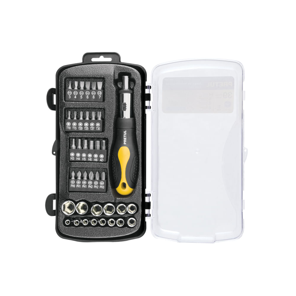 Juego Desarmador Ratchet 39 Herramientas 1/4"", 23971 PRETUL