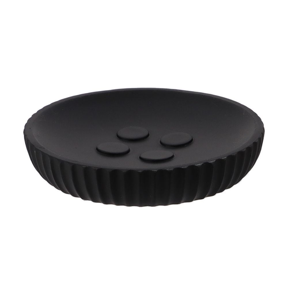 Jabonera Poliresina Redonda Estriada Negro