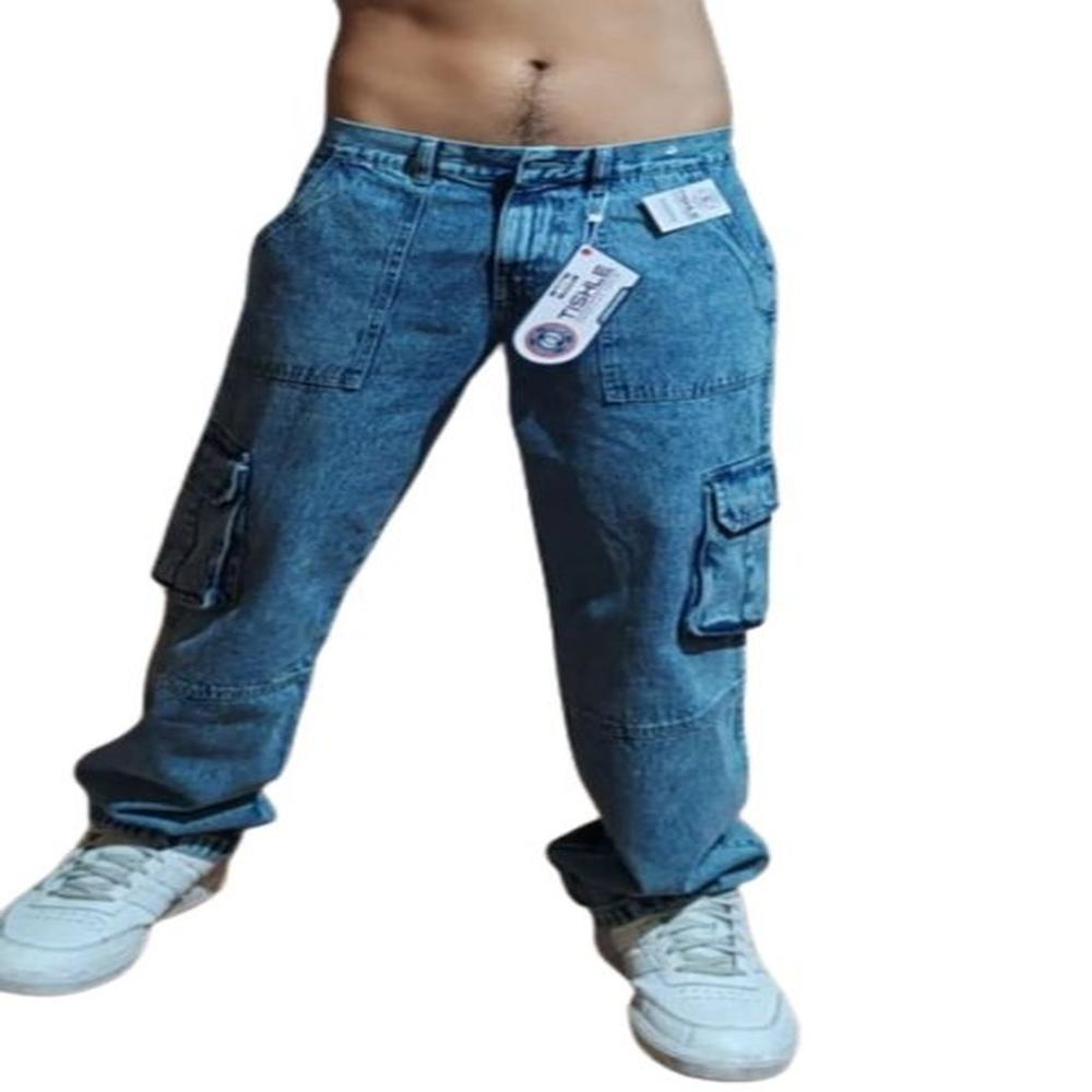 Pantalon jean  cargo celeste nevado