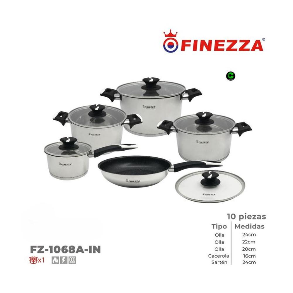 Juego de Ollas de Acero inoxidable FINEZZA FZ-1068A-IN de 10 Piezas