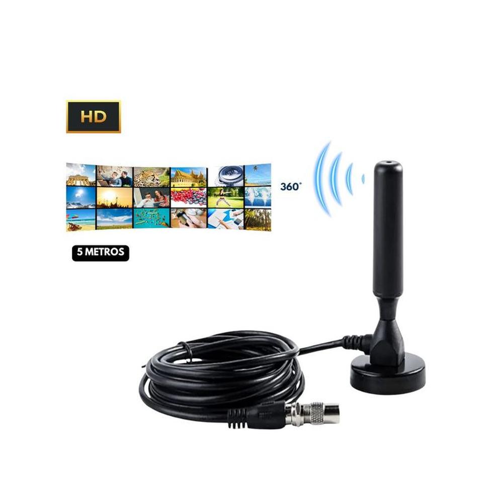 Antena de TV Digital HD 360° Base Magnética 5 Metros