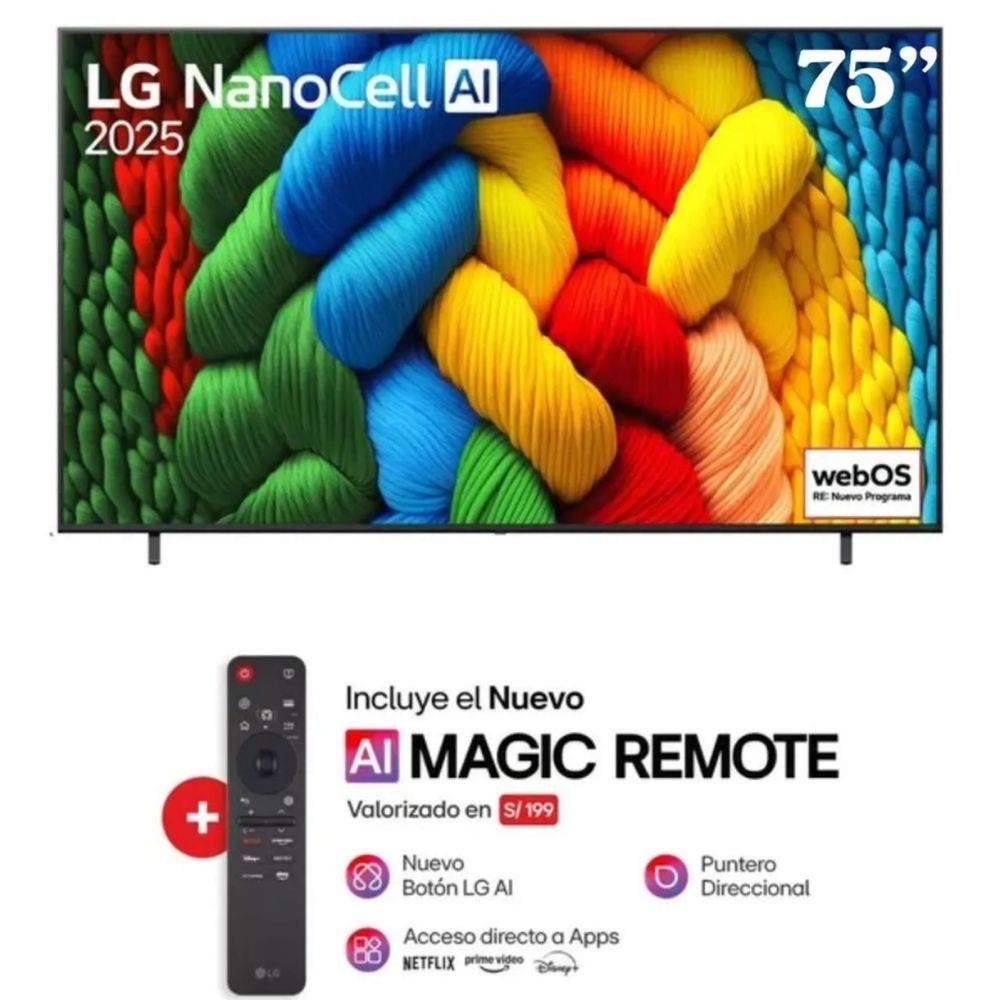 TELEVISOR LG NANOCELL 75"" UHD 4K SMART TV  CON THINQ AI 75NANO80ASA(2025)