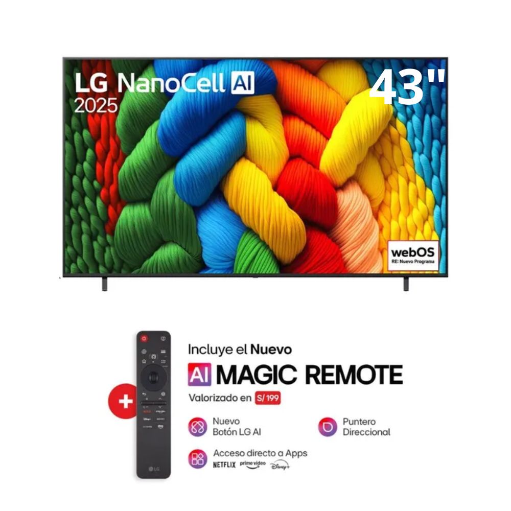 TELEVISOR LG NANOCELL 43"" UHD 4K SMART TV  CON THINQ AI 43NANO80ASA(2025)