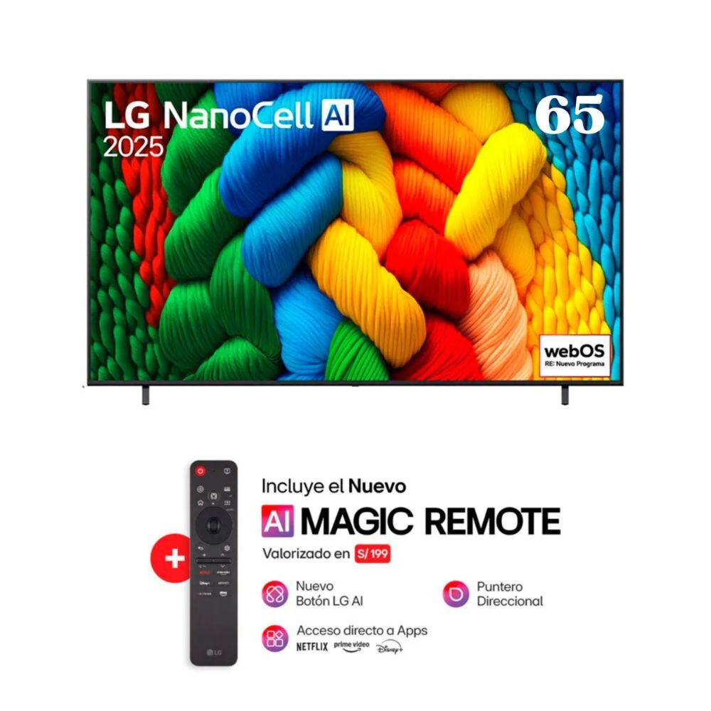 TELEVISOR LG NANOCELL 65"" UHD 4K SMART TV CON THINQ AI 65NANO80ASA(2025)