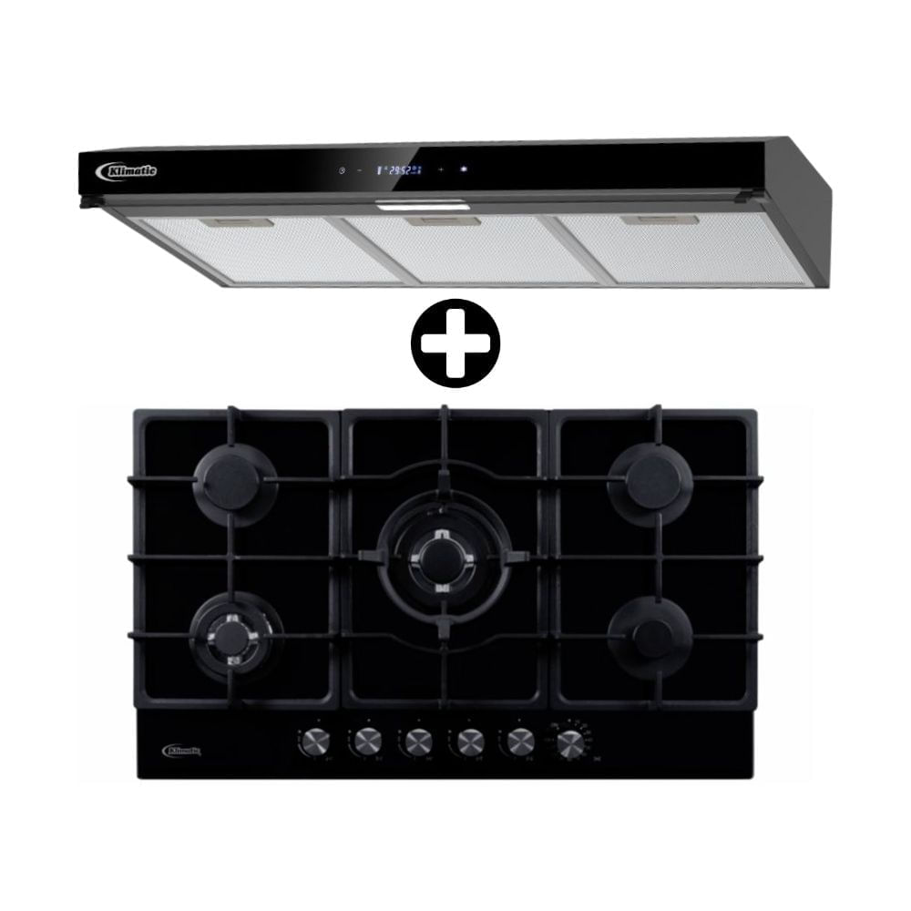 COMBO Klimatic: Cocina empotrable Aosta 90 Negra 90cm +Campana Extractora Decorativa 90cm Volendam