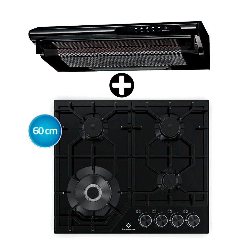 COMBO Indurama: Cocina Encimera a gas empotrable Egasi-604cgne + Campana Extractora 60cm Cei-602ne