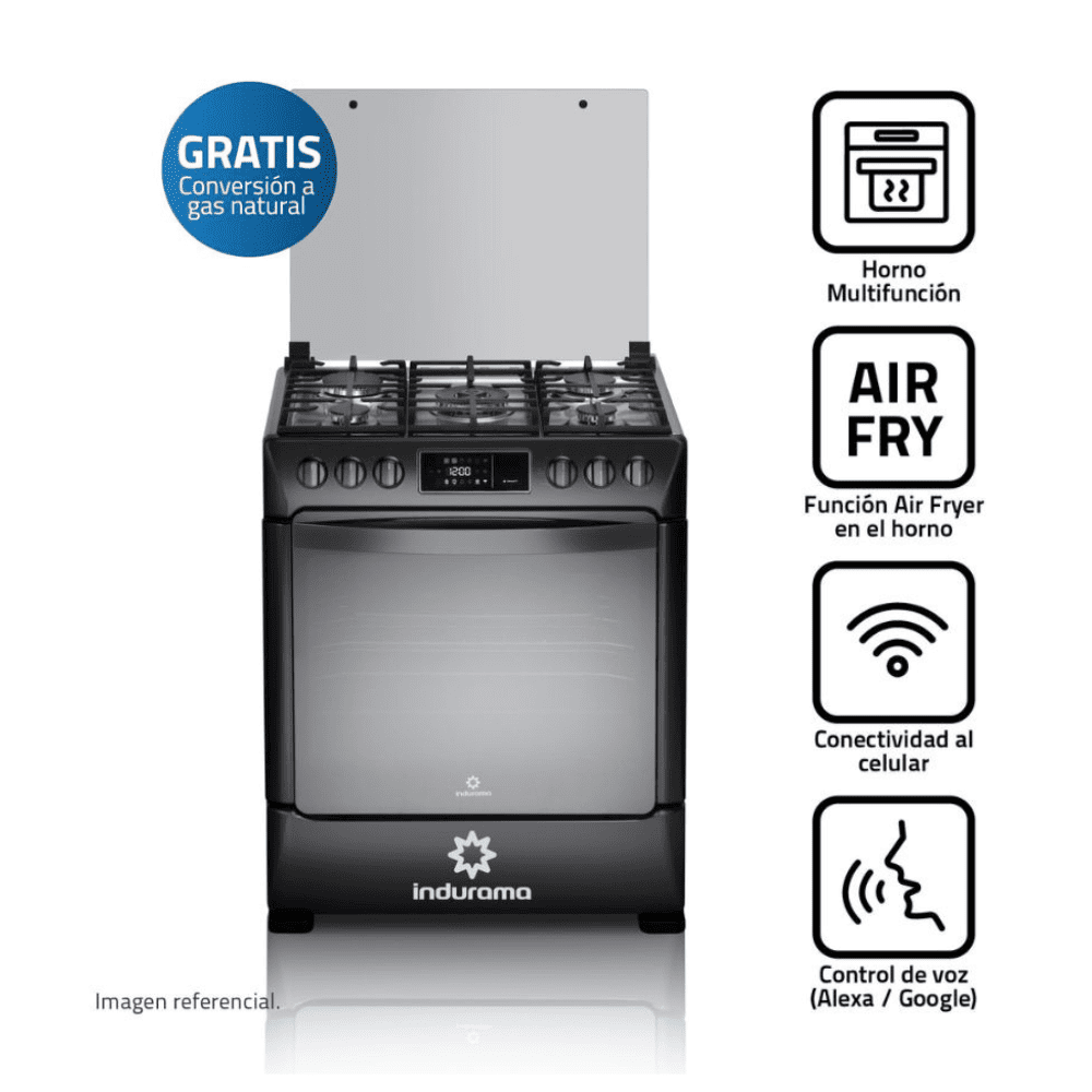 Cocina de Pie a Gas Indurama Cpi-3595n Smart 5 Hornillas Black