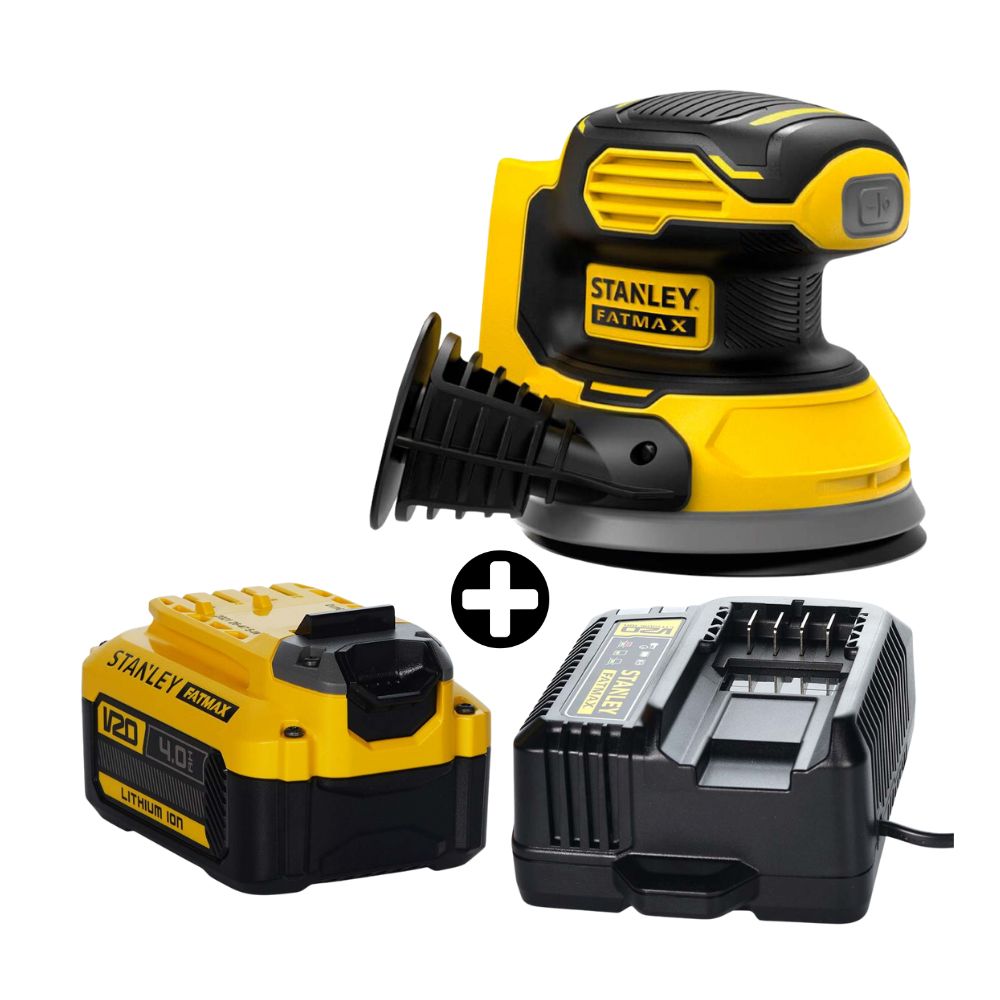 COMBO Stanley: Lijadora Roto Orbital 5" 20V FATMAX SCS220 + Batería 20V 4ah + Cargador