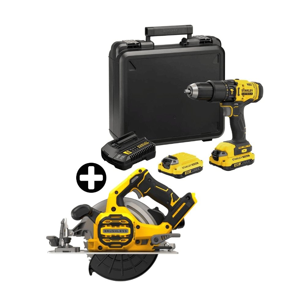 COMBO Taladro percutor 20V Max SCD711C2K-B2 + Sierra Circular 7-1/4" 20V FATMAX SBC550 Stanley