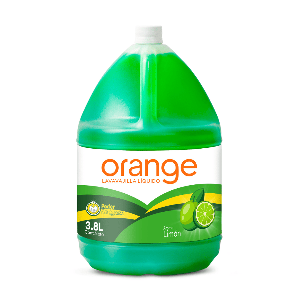 Lavavajilla Líquida Orange Antigrasa Limón 3.8 litros