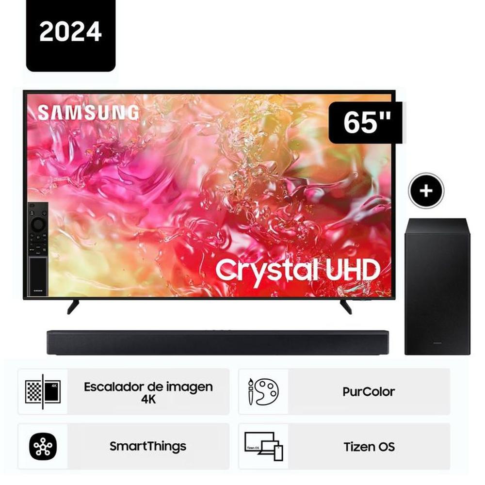 Televisor Samsung LED 65'' Crystal UHD 4K  65DU7000 Tizen OS Smart TV + Soundbar HW-B650F