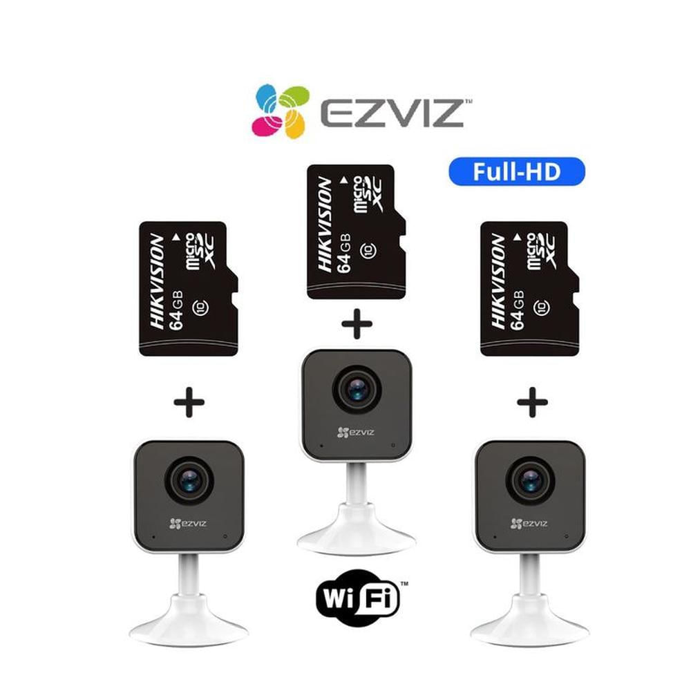 Kit 3 cámaras de seguridad H1C con resolución Full-HD y SD-64GB - Ezviz