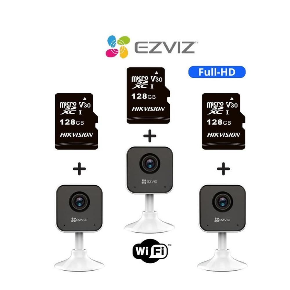 Kit 3 cámaras de seguridad H1C con resolución Full-HD y SD 128 GB - Ezviz