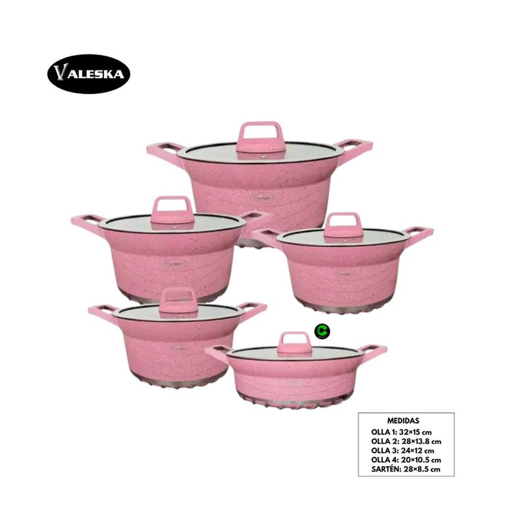 Juego de Ollas Roca Volcánica 10 Piezas ROSA VL-LET010