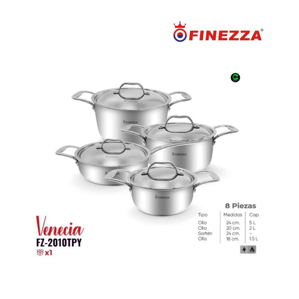 Set de ollas de Acero Inoxidable FINEZZA de 8 Pzs. FZ-2010TPY