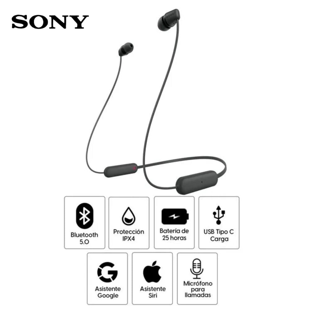 Audífonos Bluetooth SONY In Ear WI-C100 IPX4 25 Horas - Negro