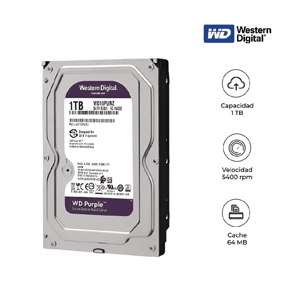 Disco Duro WD Purple 1TB 3.5 Pulgadas SATA III 5400RPM Vigilancia
