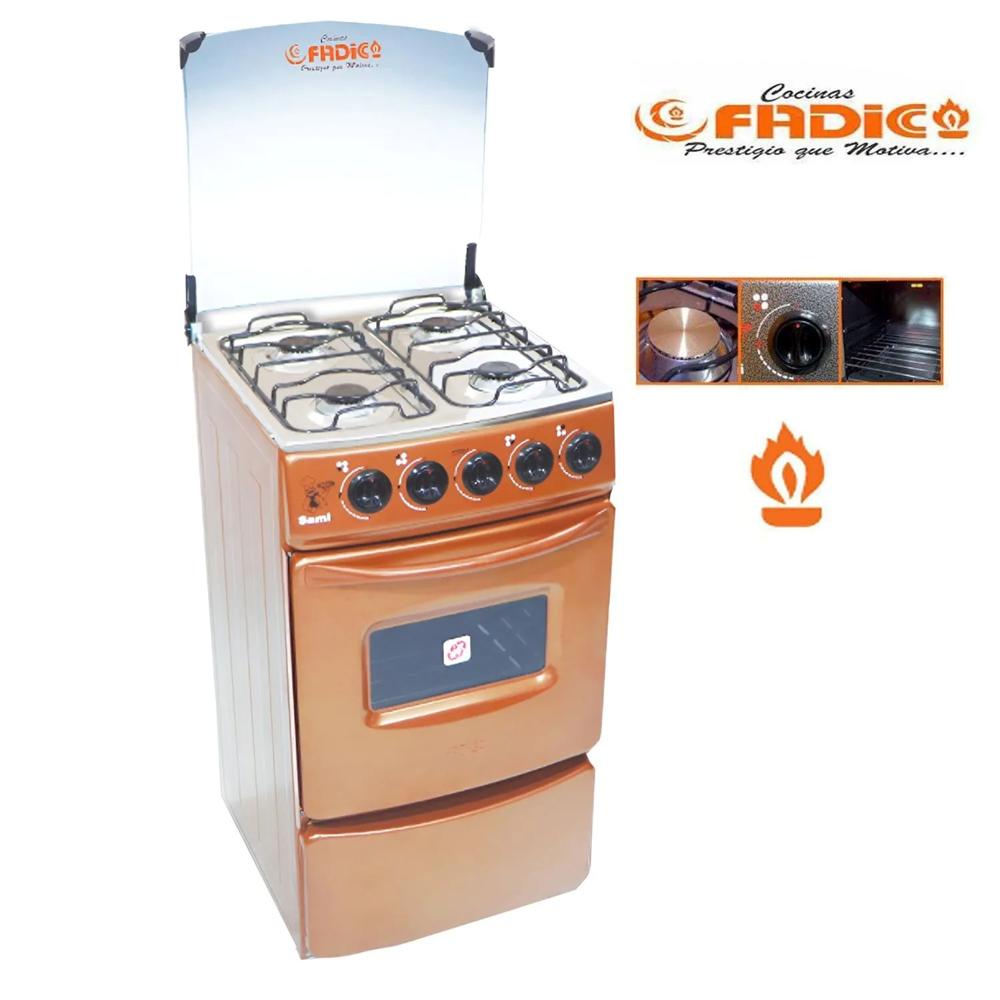 Cocina con tapa de vidrio y horno sami 4h cobre