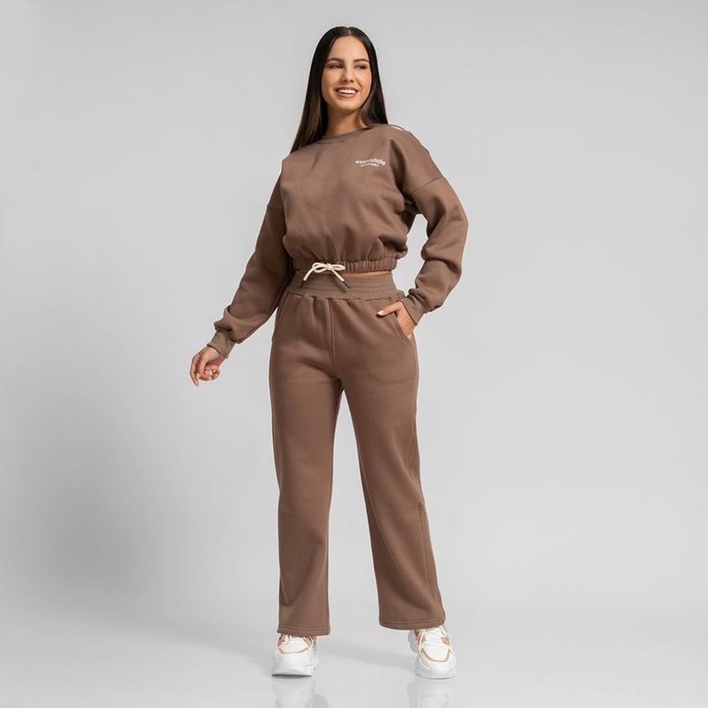 Conjunto buzo polera y jogger palazzo marrón para mujer M Marron Conjunto buzo polera y jogger palazzo marrón para mujer M Marron