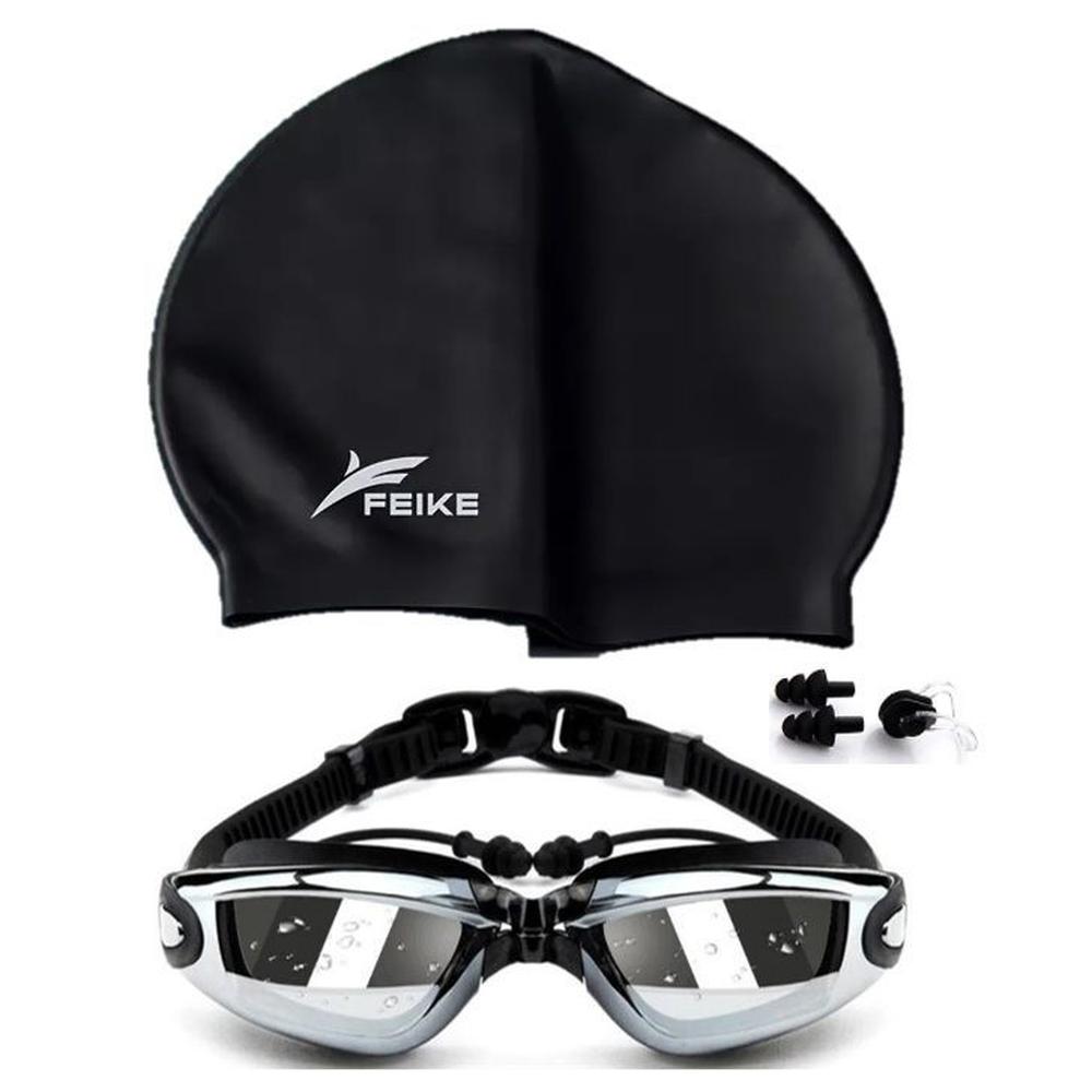 Lentes Natación Negros HD Protección UV y Gorro de Silicona Negro Lentes Natación Negros HD Protección UV y Gorro de Silicona Negro