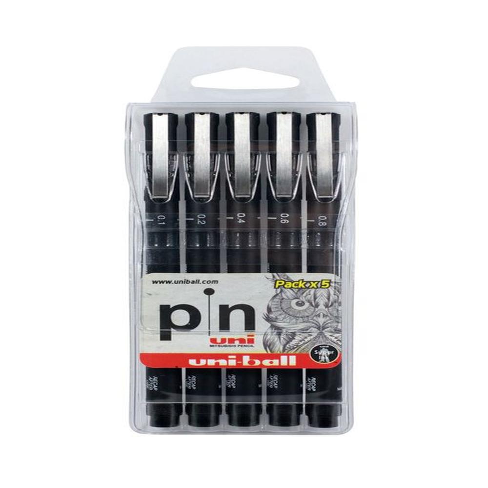 Uni Pin Estilógrafo Punta Fina Pack x 5 - Negro