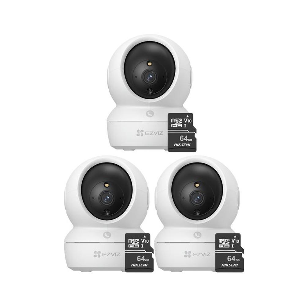 Kit de 3 cámaras seguridad full hd para interiores H6C-Pro-2MP + 64SD Ezviz