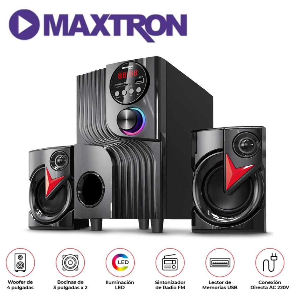 Parlante 2,1 Maxtron MAX S201 Sirius USB BT AUX Iluminación LED