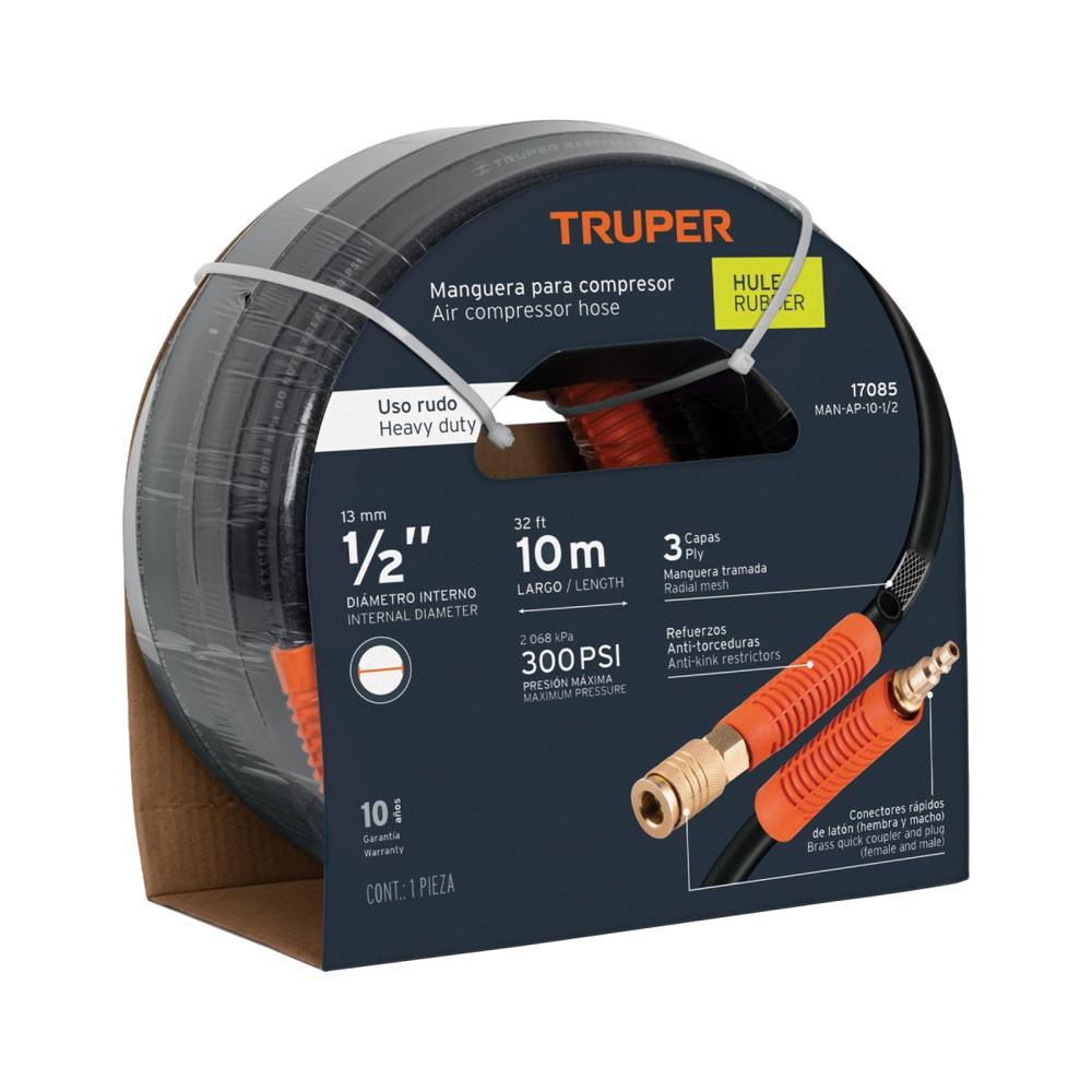 Rollo de 10 m de manguera 1/2´´ de hule para compresora, Truper 17085