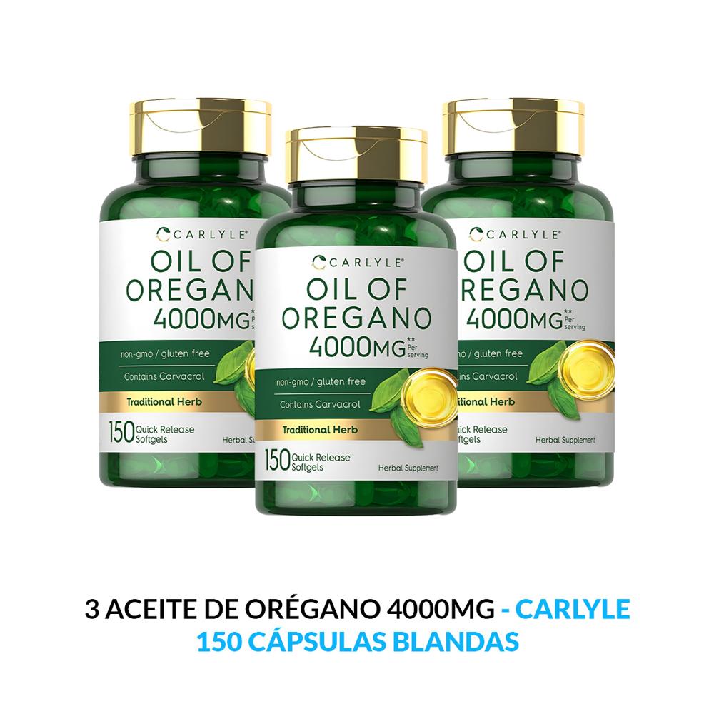 3 Aceite de orégano 4000 Mg - Carlyle 150 cápsulas blandas