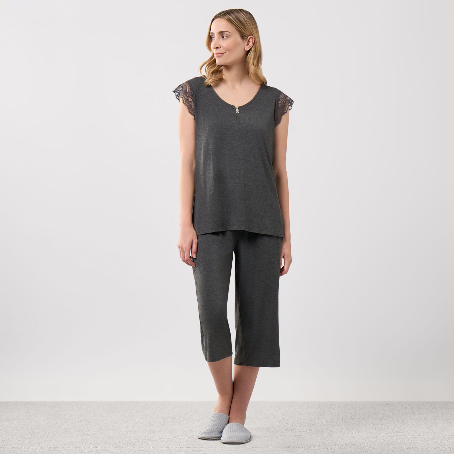 Pijama Mujer Zafin Manga Corta + Pantalón Capri Algodón