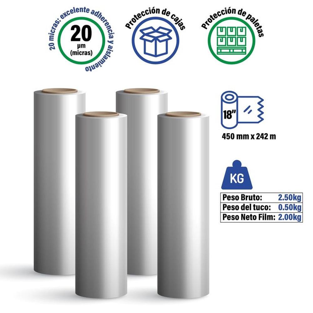 Stretch Film 18"" x 20 Micras x 242 mt Caja x 4