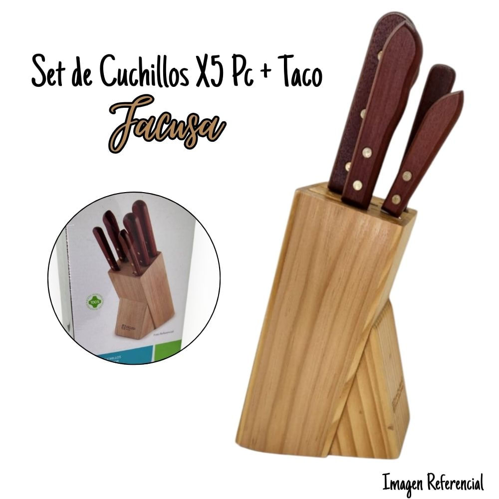 Set de Cuchillos X5 asa de madera + Taco