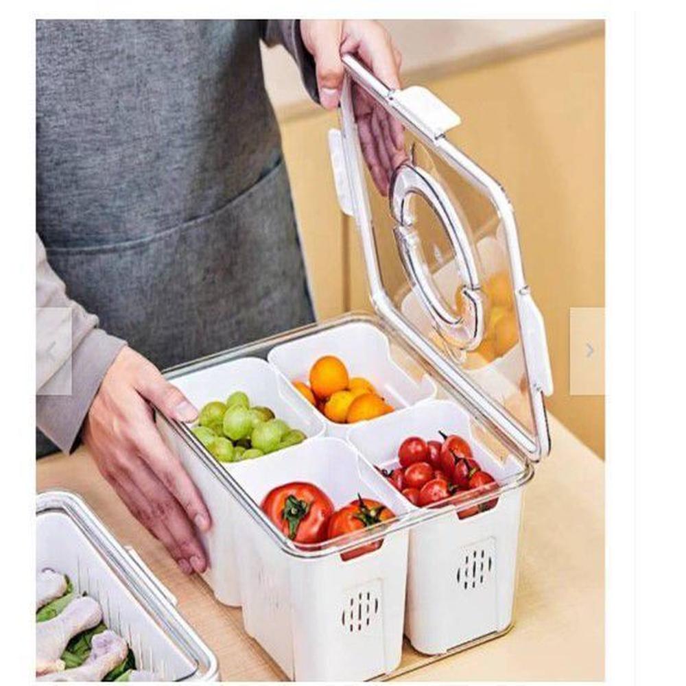 Taper hermético para vegetales frutas 4 divisiones escurridor interno